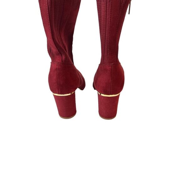 IMAN Burgundy Heeled Boots with Metallic Gold Heel - Picture 4 of 7